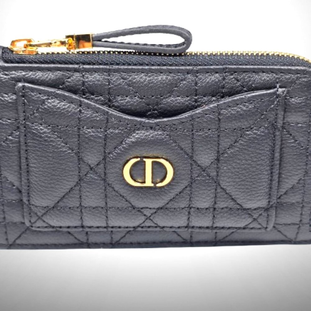 Dior Caro Cosmos Zipped Card Holder In Black Supple Cannage Calfskin - New - Picture 2 of 11